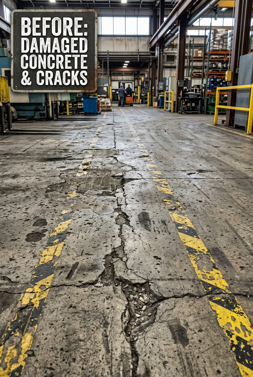 Before Damaged Industrial Concrete Floor